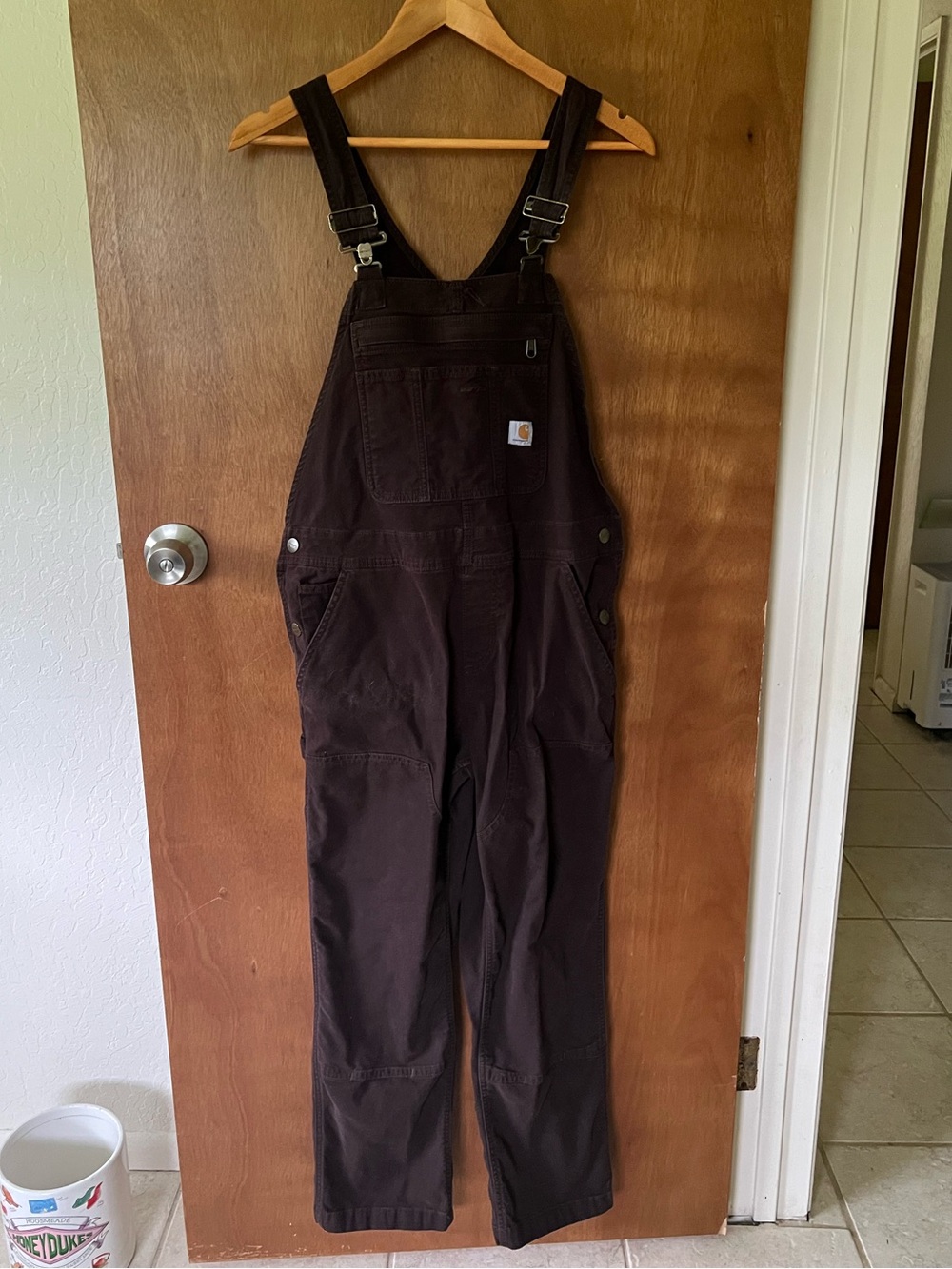 Carhartt Women’s Crawford Double Front Bib Dark Brown Overalls Small Short